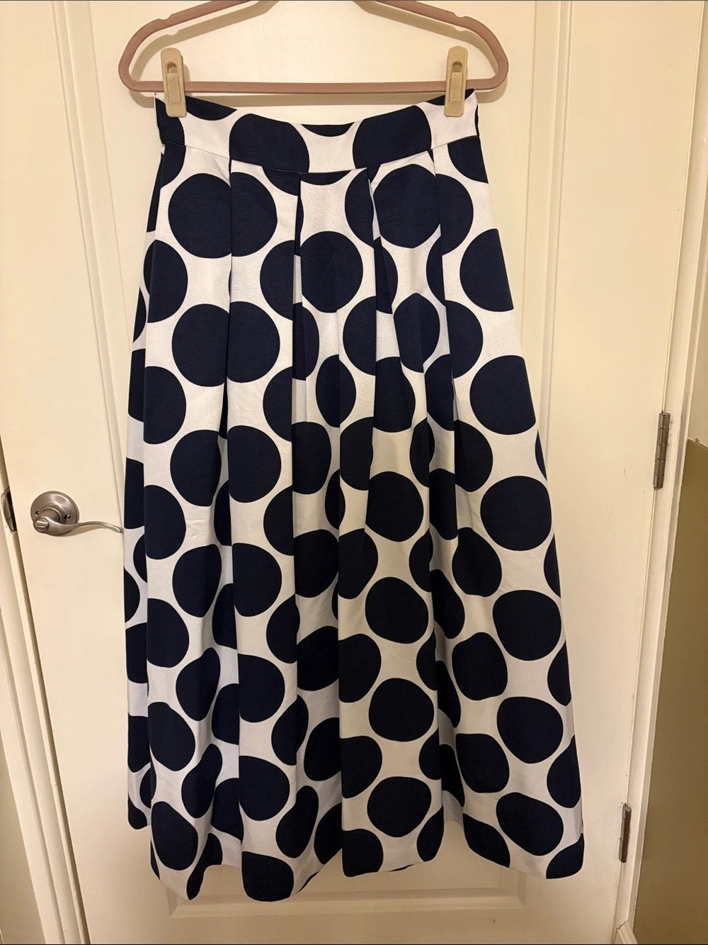Eliza J., Polka Dot Maxi Skirt in White & Navy